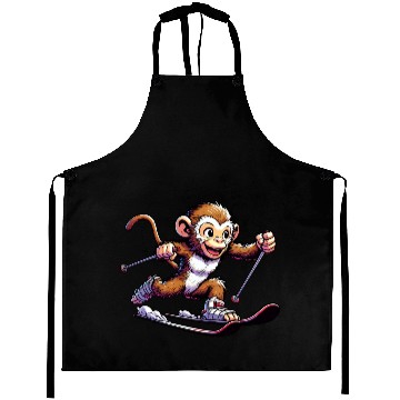 Discover Monkey Chimpanzee Skier Winter Vacation Design Aprons