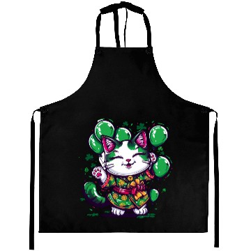 Discover Kawaii St Patricks Day Cat With Balloons Aprons