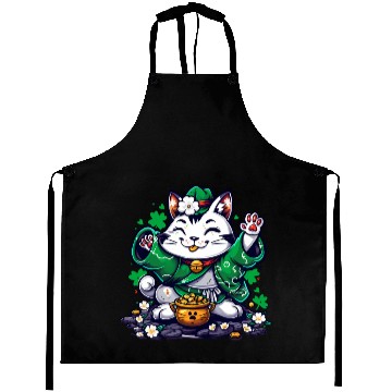 Discover Kawaii St Patricks Day Cat With a Pot Of Gold Aprons