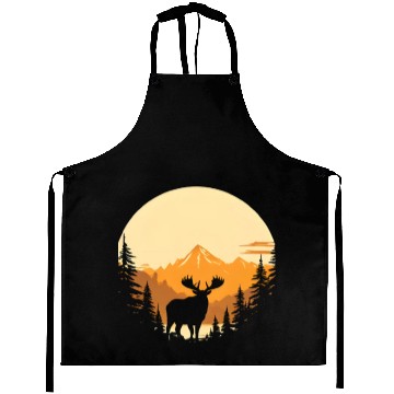 Discover "Mountain Majesty Moose Sunset" Aprons