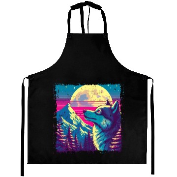 Discover Retro Wolf Gazing at the Moon Aprons
