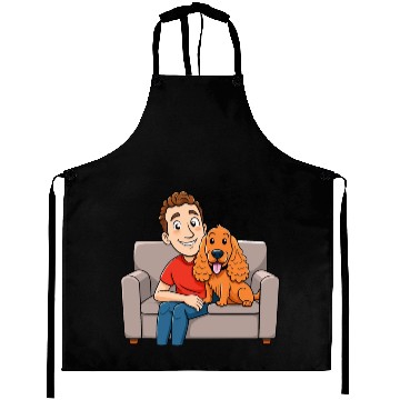 Discover Loving Cocker Spaniel Cuddling on Couch Cartoon Ar Aprons