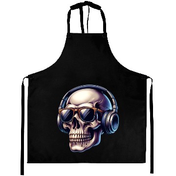Discover skull wearing headphone Aprons