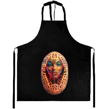 Discover Abstract lines wireframe eggs with a woman face Aprons