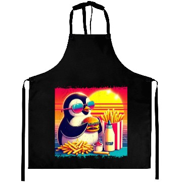 Discover Vintage Penguin in Retro Sunset Dining Aprons