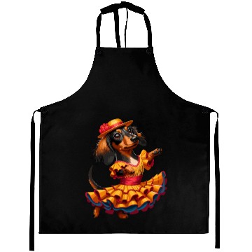 Discover Dachshund dancing flamenco, animal dance Aprons