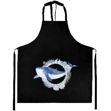Discover blue whale fish in coral reef in watercolor style Aprons