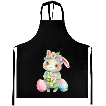 Discover Cute Easter Bunny with Flowers. Watercolor Aprons