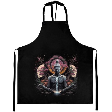 Discover Buddha's Serenity: Cherry Blossom Waterfall Aprons