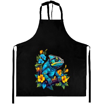 Discover Chameleon Sitting on Branch Surrounded by Flowers Aprons