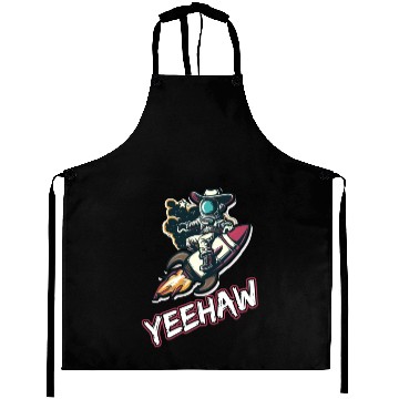 Discover Space Cowboy Riding a Rocket with Yeehaw Slogan Aprons