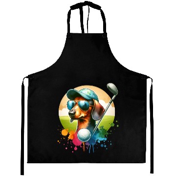 Discover Dachshund Golfer Golfing Wiener Dog Owner Design Aprons