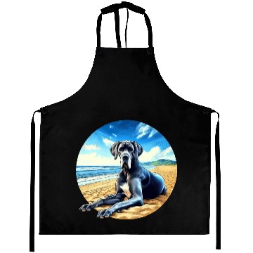 Discover Great Dane on the Beach Cartoon Aprons