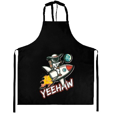 Discover Space Cowboy Riding a Rocket with Yeehaw Slogan Aprons
