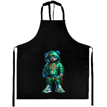 Discover Hustle Anarchy green royal bear Aprons