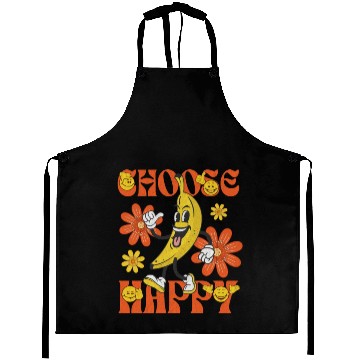 Discover Choose Happy Retro Banana Mascot Aprons