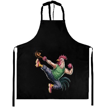 Discover "Rooster Kick: Feathered Fury Design" Aprons