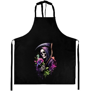 Discover Grim Reaper Holding Sweet Pea flower Aprons