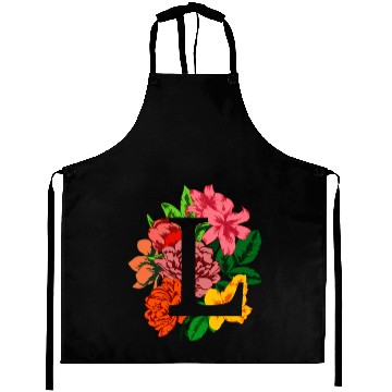 Discover Capital letter L monogram with peony, lily flowers Aprons