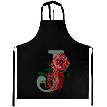 Discover Capital letter J monogram and contour rose flowers Aprons