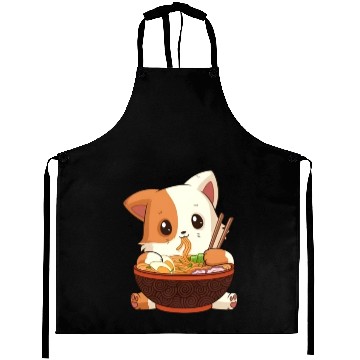 Discover Cute anime cat eating ramen noodles Aprons