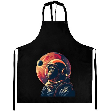 Discover Space Vintage Travel Astronaut Monkey Aprons