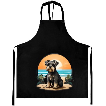 Discover A miniature schnauzer dog in the beach Aprons