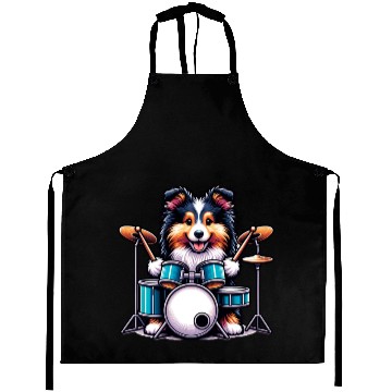Discover Cool Sheltie Puppy Drummer Design Aprons