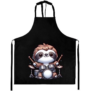 Discover Cool Sloth Drummer Lazy Beats Design Aprons
