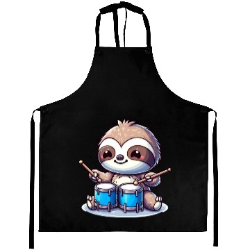 Discover Cool Sloth Drummer Lazy Vibes Design Aprons
