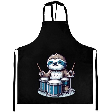 Discover Cool Sloth Drummer Lazy Vibes Design Aprons