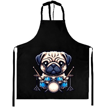 Discover Cool Pug Drummer Puppy Beats Design Aprons