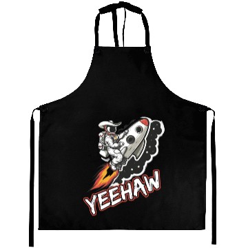 Discover Space Cowboy Riding a Rocket with Yeehaw Slogan Aprons