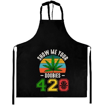 Discover Fun 420 Show Me Herb Weed Marijuana Design Aprons