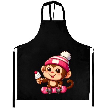 Discover Chimpanzee Snowboarder Winter Action Aprons