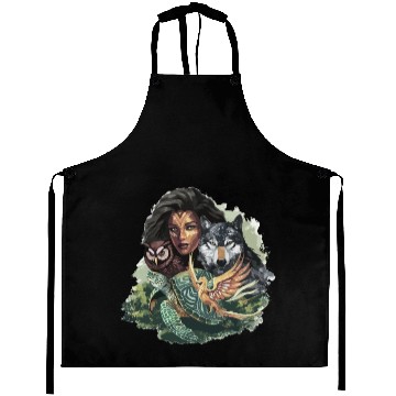 Discover Wildlife Tribal Wolf Owl Turtle Woman for a Aprons