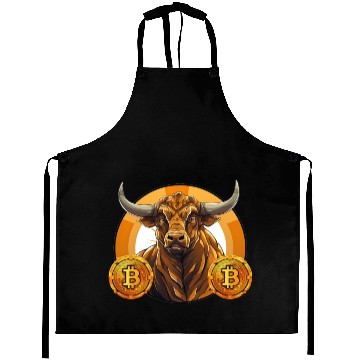 Discover Retro Crypto Currency Bull Bitcoin Blockchain Aprons