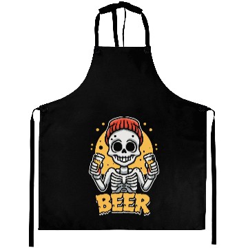 Discover Skeleton drinking beer Aprons design premium