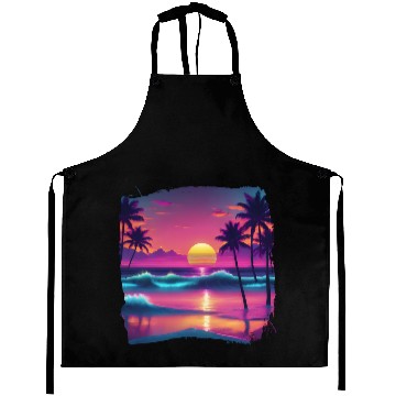 Discover 80s AI Airbrushed Beach Scene -Kids Aprons