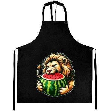 Discover Lion Enjoying a Juicy Watermelon Aprons