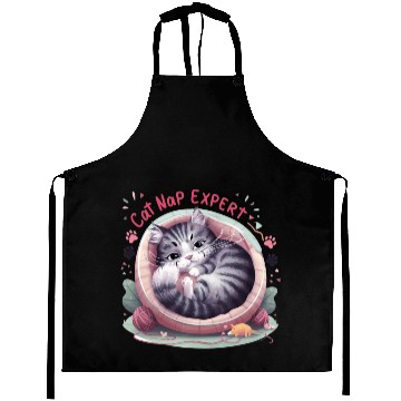 Discover Cat Nap Expert - Funny Cat Outfit! Aprons