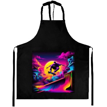 Discover AI Airbrushed Synthwave Skate Scene Aprons