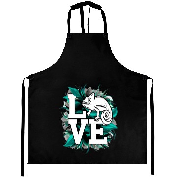Discover Chameleon Lizard Love Green Teal Text Design Aprons
