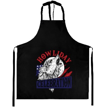 Discover Wolf 4th of July American Flag Howling Wolves Aprons