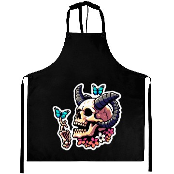 Discover Pixel Art Horned Skull enjoy the butterflies Aprons