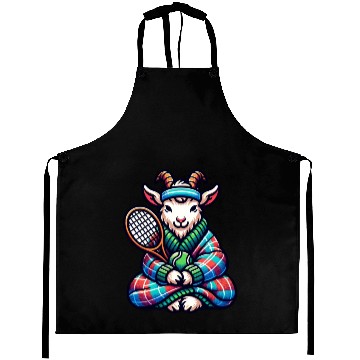 Discover Goat Tennis Player On Court Racket Match Design Aprons