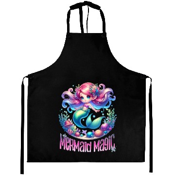 Discover Cute Mermaid Magic Graphic, Colorful Ocean Fantasy Aprons