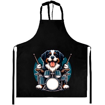 Discover Cool Bernese Mountain Dog Drummer Design Aprons