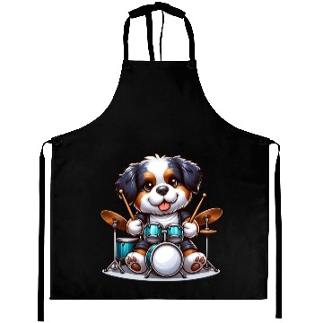 Discover Cool Bernese Mountain Dog Drummer Design Aprons