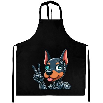 Discover Cyborg Doberman Robot Dog Futuristic Design Aprons
